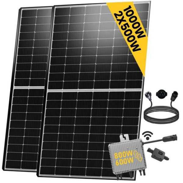 EPP.Solar Solaranlage 1000W/ 800W Photovoltaik Balkonkraftwerk Mini-PV Anlage, 1000,00 W, Monokristallin, (Komplettset und DEYE WLAN Wechselrichter 600W Upgradebar auf 800W inkl 5m Kabel), Balkon-Solaranlage steckerfertig für Ihr Haus, Plug & Play