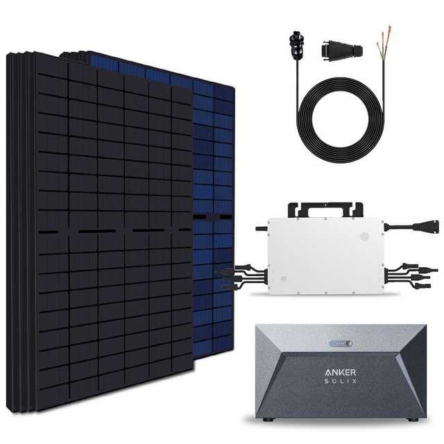 EPP.Solar Solaranlage 1720W/1600W Balkonkraftwerk mit Speicher inkl 430W Bifaziale Panel, 1720,00 W, Monokristallines, (Komplettset und Hoymiles HMS-1600-4T Wechselrichter mit Anker SOLIX Solarbank E1600 Solarspeicher Plus 10m Wielandstecker)