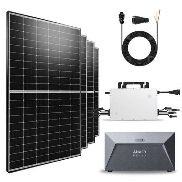 EPP.Solar Solaranlage 2000W Balkonkraftwerk komplettset inkl 500W Photovoltaik Solarmodule, 2000,00 W, Monokristalline, (Hoymiles HMS-1600-4T Wechselrichter mit Anker SOLIX Solarbank E1600 Solarspeicher und 10m Wielandstecker), Balkon-Solaranlage steckerfertig für Ihr Haus Mini-PV Anlage