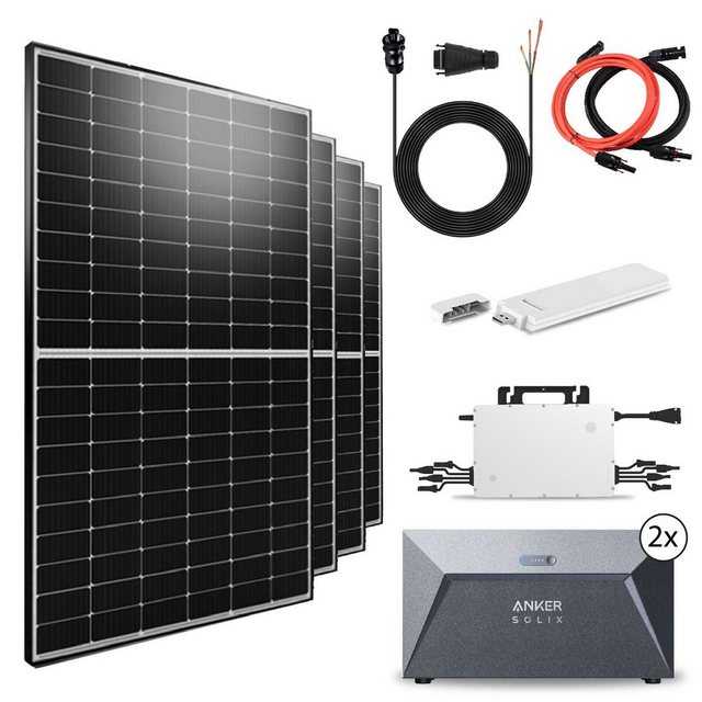 EPP.Solar Solaranlage 2000W Balkonkraftwerk mit Speicher 2000W/1600W/1800W Komplettset, 2000,00 W, Monokristalline inkl Hoymiles HMS-1600W-4T drosselbar WLAN Wechselrichter von 1600W auf 800W/600W Solaranlage mit 2x 1,6 kWh Speicher von Anker