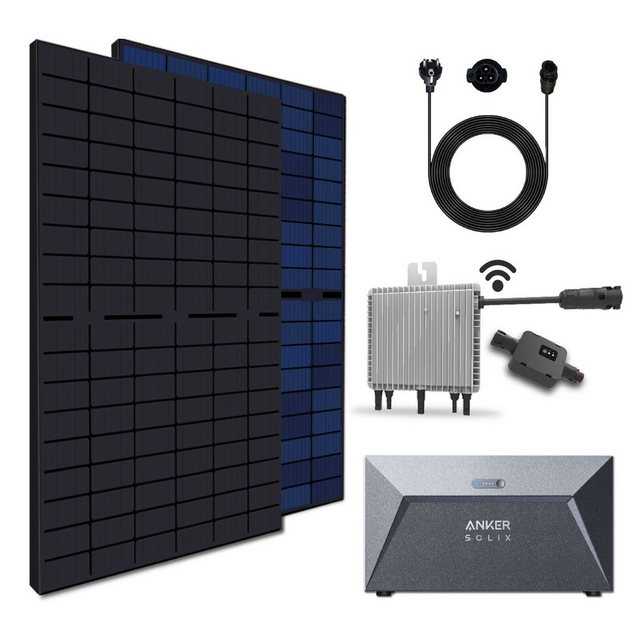 EPP.Solar Balkonkraftwerk 860W/800W Photovoltaik Mini-PV Anlage inkl. 430W Bifaziale Solarmodule, (Plug & Play Balkonkraftwerk 860W mit Speicher Anker E1600 Solarspeicher Komplettset und Neu Generation drosselbar von 800W auf 600W Deye 800W WIFI Wechselrichter)