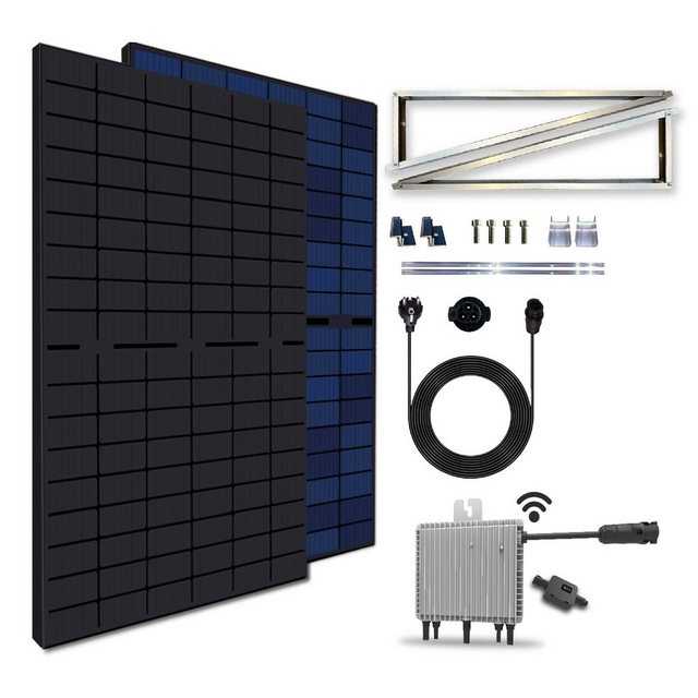 EPP.Solar Solaranlage 860W/800W Balkonkraftwerk mit Halterung inkl Bifaziale Solarmodule, Monokristalline, (860W Komplettset mit PV-Montage Aufständerung Ost-West Halterung und Neu Generation Deye 800W/600W WIFI Wechselrichter mit Relais)