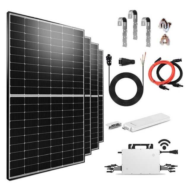 EPP.Solar Solaranlage Balkonkraftwerk 2000W/1600W mit Halterung inkl 500W Solarmodule, 2000,00 W, Monokristallin, (Komplettset PV-Montage Balkongeländer Rund Halterung mit Hoymiles HMS-1600W-4T WLAN drosselbar von 1600W auf 800W/600W Mikrowechselrichter und DTU-WLite-S)