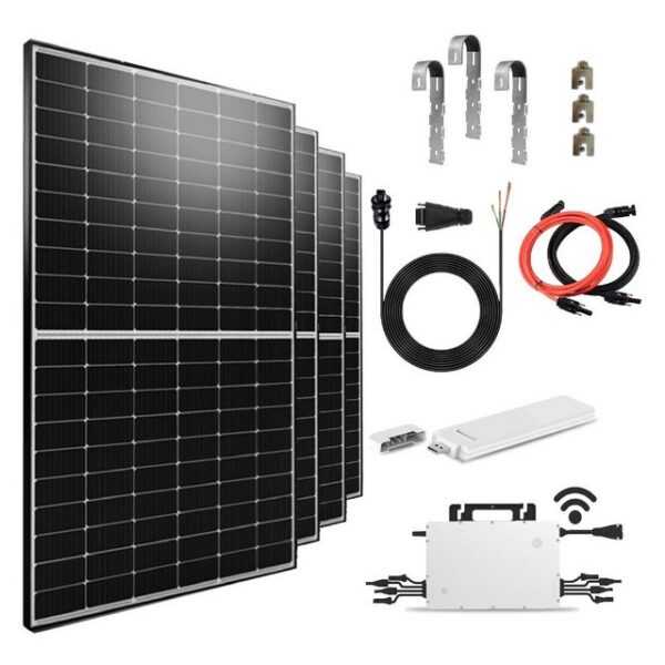 EPP.Solar Solaranlage Balkonkraftwerk 2000W/1600W mit Halterung inkl 500W Solarmodule, 2000,00 W, Monokristallin, (Komplettset PV-Montage Balkongeländer Eckig Halterung mit Hoymiles HMS-1600W-4T WLAN drosselbar von 1600W auf 800W/600W Mikrowechselrichter und DTU-WLite-S)