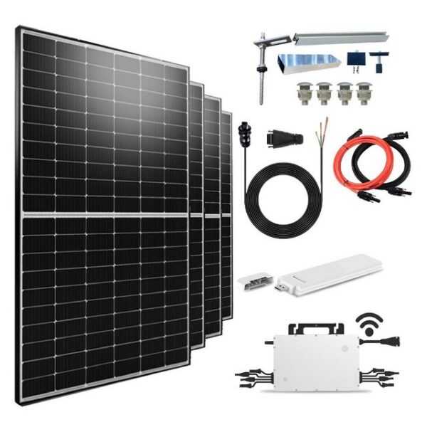 EPP.Solar Solaranlage Balkonkraftwerk 2000W/1600W mit Halterung inkl 500W Solarmodule, 2000,00 W, Monokristallin, (Komplettset PV-Montage Stockschrauben Halterung mit Hoymiles HMS-1600W-4T WLAN drosselbar von 1600W auf 800W/600W Mikrowechselrichter und DTU-WLite-S)