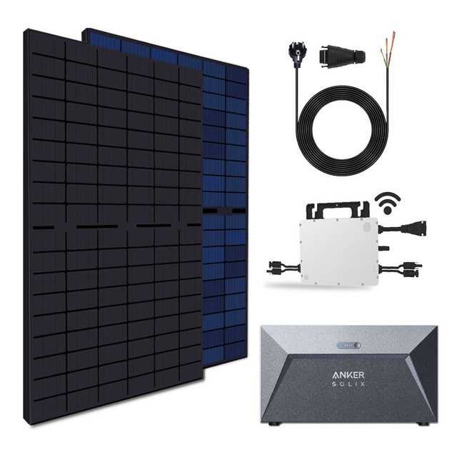 EPP.Solar Solaranlage 860W/800W Balkonkraftwerk inkl Sunpro 430W Bifazial Solarmodule, (860W/800W Balkonkraftwerk mit Speicher Anker SOLIX E1600 Solarspeicher inkl Plug & Play Komplettset und Hoymiles HMS-800-2T Upgradefähiger WLAN Mikrowechselrichter Plus 5m Kabel)