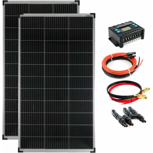 Komplettset 2x140 Watt Solarmodul 20A Laderegler Kabel Stecker Solar Photovoltaik Inselanlage