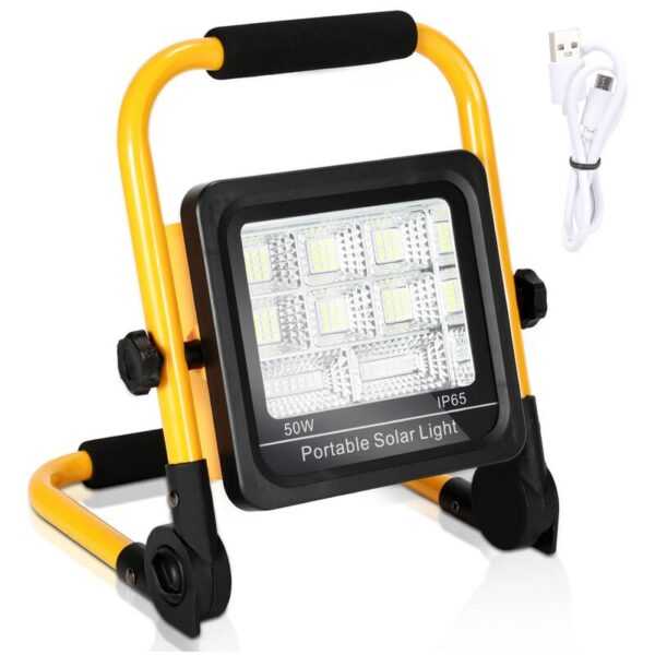 Led Akku Fluter Solar Baustrahler 50W Arbeitsleuchte Handlampe Außenlampe - Gelb - Vingo