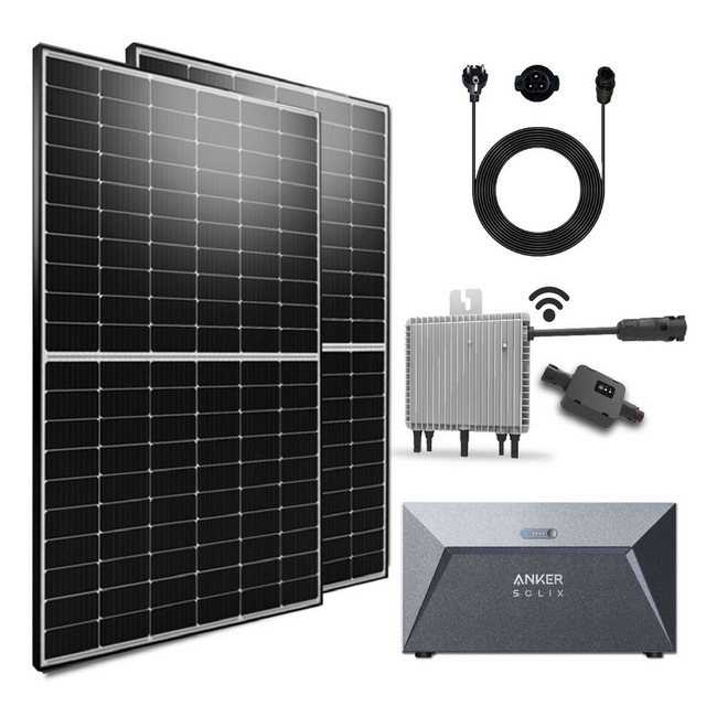 Stegpearl Solaranlage 1000W Balkonkraftwerk mit Speicher 1.6KW Anker SOLIX Solarspeicher, Monokristalline Plug & Play Ausgang einstellbar 600/800W DEYE WLAN Wechselrichter mit APP & WiFi plus 10m Schukokabel