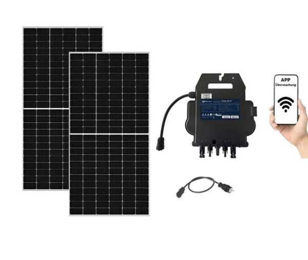 TZIpower Solaranlage Balkonkraftwerk 800 Watt / 930W APsystems EZ1-M 2x 465Watt Solarpanele, 930,00 W, Monokristallin, (Komplett-Set, 1-St)