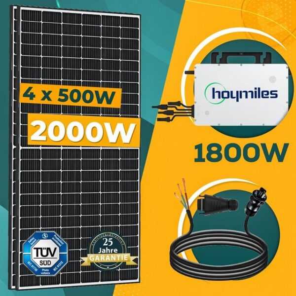 enprovesolar Solaranlage 2000W Balkonkraftwerk Komplettset inkl. 500W Solarmodule, Hoymiles HMS-1800W-4T Wechselrichter und Wielandstecker