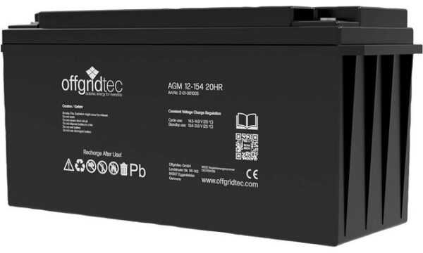 offgridtec AGM Solarbatterie Solarakkus 154000 mAh (12 V, 1 St), Schraubbare M8-Terminals