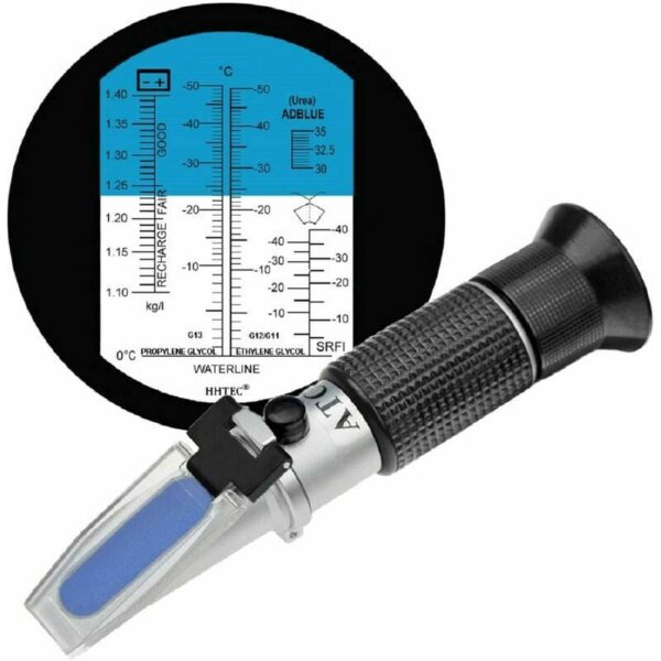 4-in-1 Frostschutz Refraktometer Ethylenglykol, Propylenglykol, für Kühlwasser Gefrierpunkt, Scheibenwasser, AdBlue, Batterie