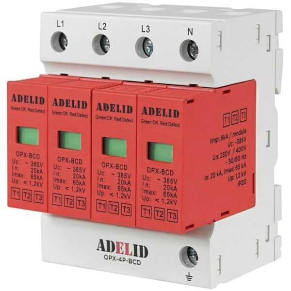 Adelid - berspannungsableiter b+c+d (T1+T2+T3) 4-polig für 1000V dc 65kA pv Photovoltaik DIN-Schienenmontage