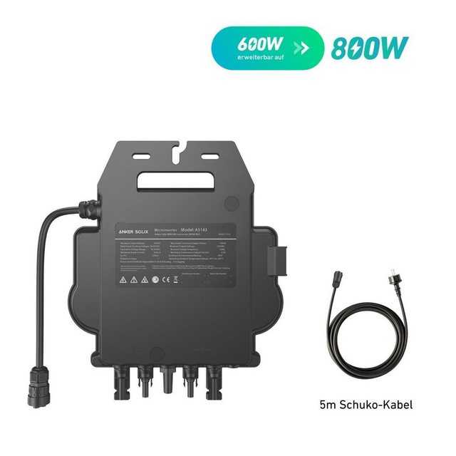 Anker Solarmodul Balkonkraftwerk 860W Anker Solix Solution, Monokristallin, (1600Wh Speicher E1600+ Anker MI80+5M Kabel)