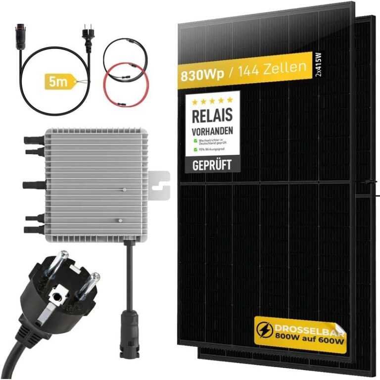 Balkonkraftwerk 830Wp Komplettset, 2 x 415W Trina Solar Full Black Module, 800W Wechselrichter mit WiFi – Belko ®