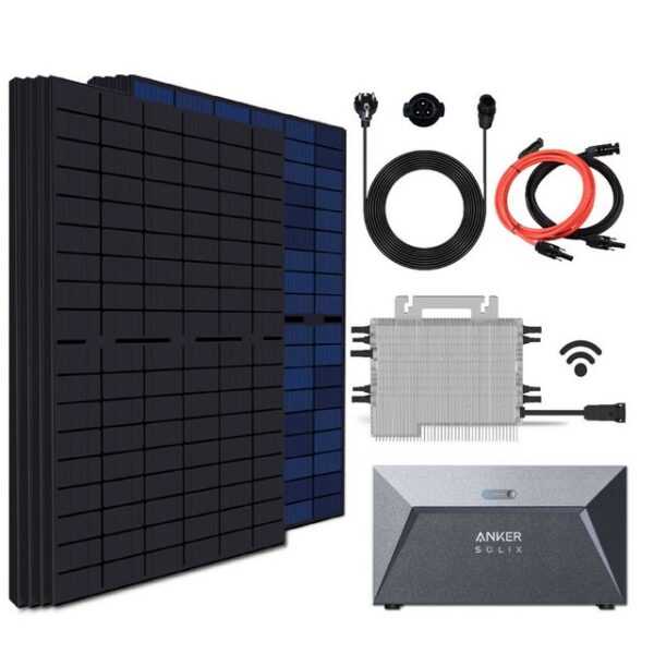 EPP.Solar Solaranlage 1720W/1600W Balkonkraftwerk Komplettset inkl 430W Bifazial Solarmodule, 1720,00 W, (Balkonkraftwerk 1720W/1600W mit Speicher 1,6 kWh Solarspeicher von Anker und DEYE 1600W WLAN drosselbar von 1600W auf 800W/600W Mikro-Wechselrichter mit Relais und 10m kabel Plus Verlängerungskabel)