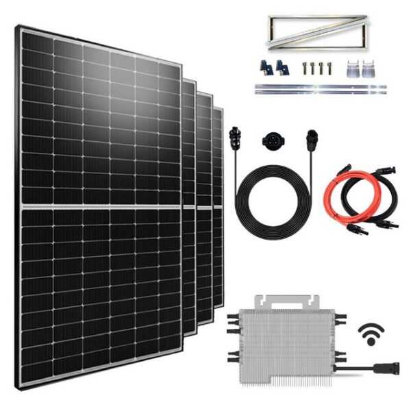 EPP.Solar Solaranlage 2000W/1600W Balkonkraftwerk Komplettset und 500W Solarmodul, Monokristalline und Aufständerung Ost West PV Montage Halterung mit DEYE (SUN-M160G4-EU-Q0) 1600W WIFI Wechselrichter drosselbar von 1600W auf 800W/600W inkl 10m Wielandstecker Plus Verlängerungskabel