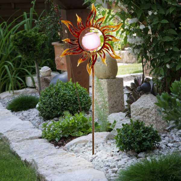 Etc-shop - 2er Set led Solar Steck Lampen Sonne Mond Design Garten Weg Leuchten rost Außen Beleuchtung