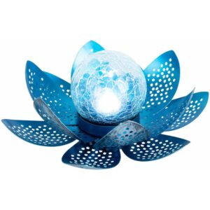 Etc-shop - Asia Garten Lotusblüte Deko Solar Lotusblüte für Außen Garten Deko Leuchten, Crackle Glas Metallblätter silber, 1x led, d 25 cm