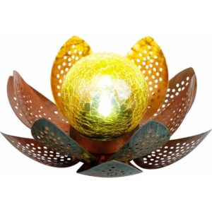 Etc-shop - led Garten Solar Lampe Tisch Leuchte Lotus Blume Deko Beleuchtung Balkon Hof Leuchte grün gold