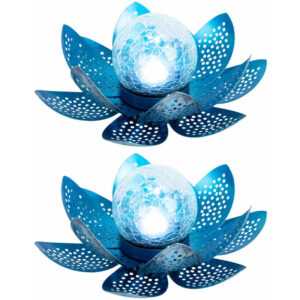 Globo - Solarleuchte Asia Garten Lotusblüte Deko Solar Lotusblüte für Außen Garten Deko Leuchten, Crackle Glas Metallblätter, 1x led, d 25 cm, 2er Set