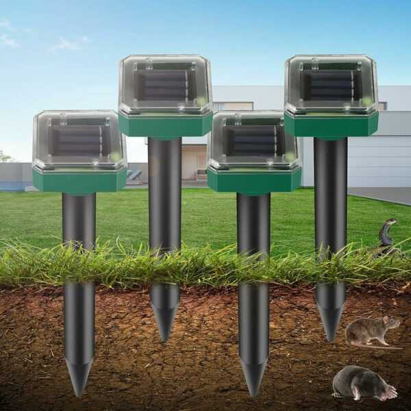 Mumu - Ultraschall-Solar-Maulwurf-Abwehr, 4 Stück, Solar-Ultraschall-Maulwurf-Abwehr, Solar-Maulwurf-Abwehr, Ultraschall-Schlangenabwehr, IP65