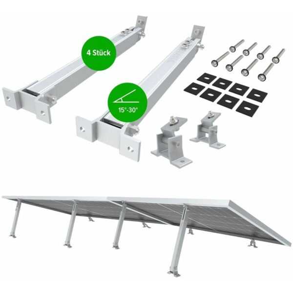 Nuasol - Balkonkraftwerkhalterung 2er Set Verstellbare Solarpanel Halterung für PV-Anlagen 4 Stück Neigungswinkel 15-30° Länge einstellbar 390-693 mm