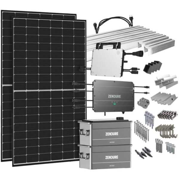 Offgridtec® SolarFlow 1,92 kWh Speicher 880W HMS-800W-2T Balkonkraftwerk mit Schuko-Anschluss - 5m Anschlusskabel - Montageset Stockschrauben