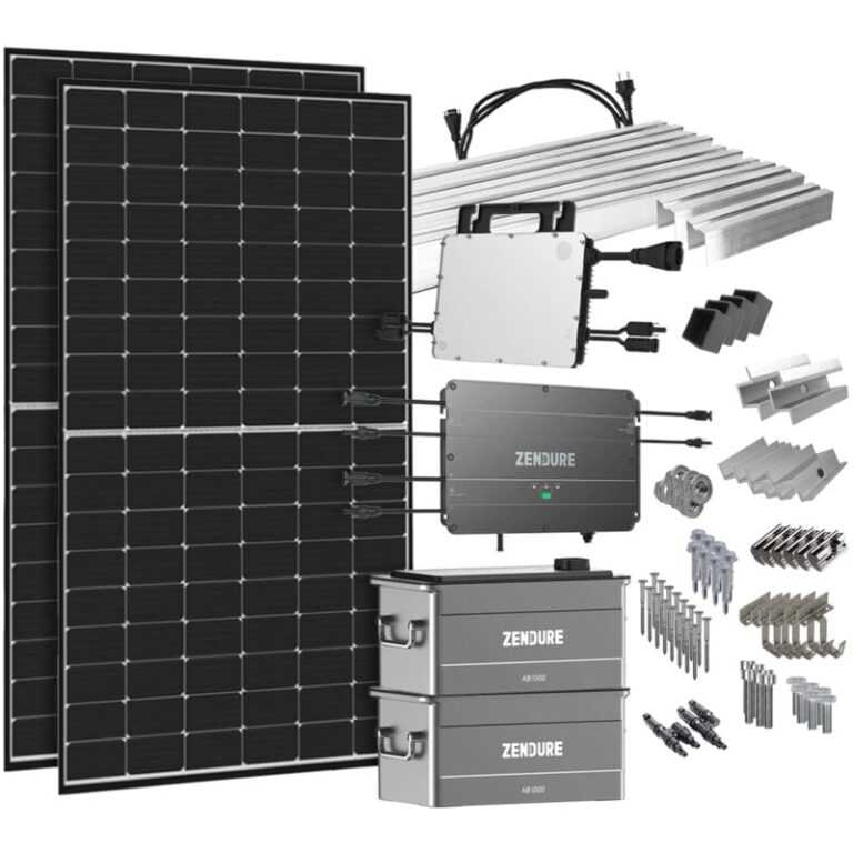 Offgridtec® SolarFlow 1,92 kWh Speicher 880W HMS-800W-2T Balkonkraftwerk mit Schuko-Anschluss – 5m Anschlusskabel – Montageset Stockschrauben