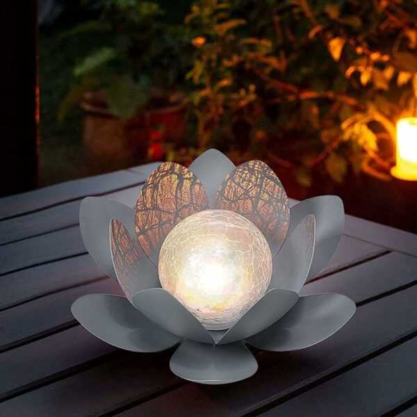 Rhafayre - Solar Lotus Flower Light - Solarbetriebenes wiederaufladbares LED-Blumenlicht - Umweltfreundliches Gartenteich-Weglicht Dekoratives