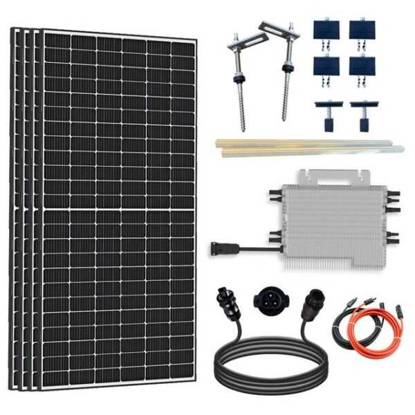 SOLAR-HOOK etm Solaranlage 2000W Balkonkraftwerk Komplett Set, (Stockschrauben PV Montage), Deye Wechselrichter 1600W SUN-M160G4-EU-Q0