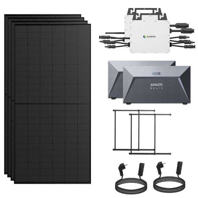 SOLAR-HOOK etm Solaranlage Balkonkraftwerk 1700W mit 2x800W SLENERGY Wechselrichter, (Mit Halterung), 2xAnker SOLIX Solarbank E1600 Solarspeicher inkl. 5m Schukostecker