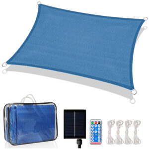 SWANEW LED Solar Sonnensegel Rechteck Leuchten Schirm Außenbereich UV 50 -300 x 200 cm Blau - Blau