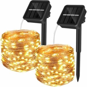 Solar-Lichterkette für den Außenbereich, 12 m, 100 LEDs, wasserdicht, 8 Muster, wasserdichter Kupferdraht, Dekoration für Haus, Garten, Terrasse,