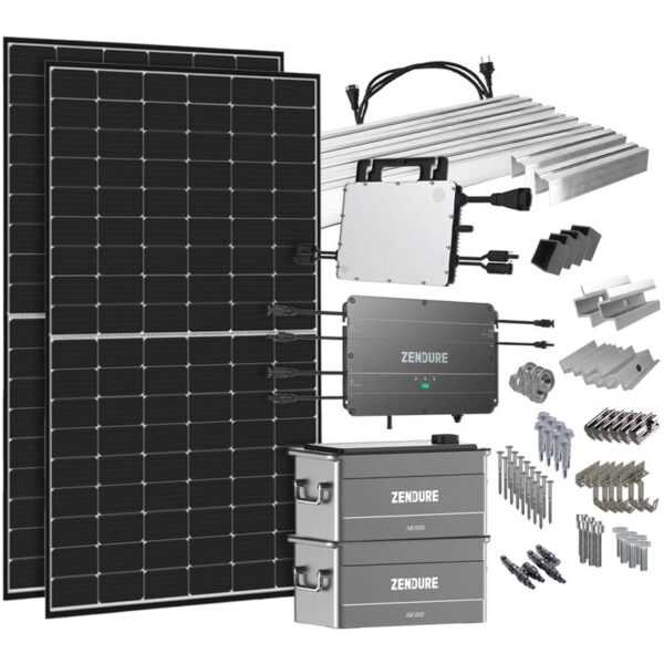 SolarFlow 1,92 kWh Speicher 880W HMS-800W-2T Balkonkraftwerk mit Schuko-Anschluss - 5m Anschlusskabel - Montageset Ziegeldach - Offgridtec