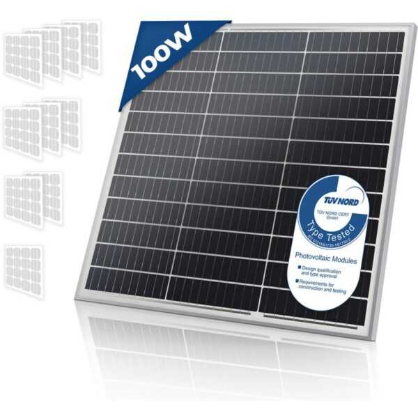 Solarpanel Monokristallin - 100 W, 18 V für 12 V Batterien, Photovoltaik, Ladekabel, 2er Set - Solarzelle, Solaranlage für Wohnwagen, Camping,