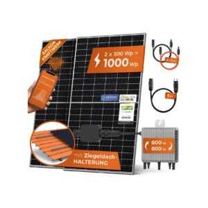 Solarway Balkonkraftwerk 1000W Komplett Steckdose - Ausgang einstellbar 600/800W - 2x500W JaSolar-Module, Wechselrichter mit APP&WiFi, Plug&Play