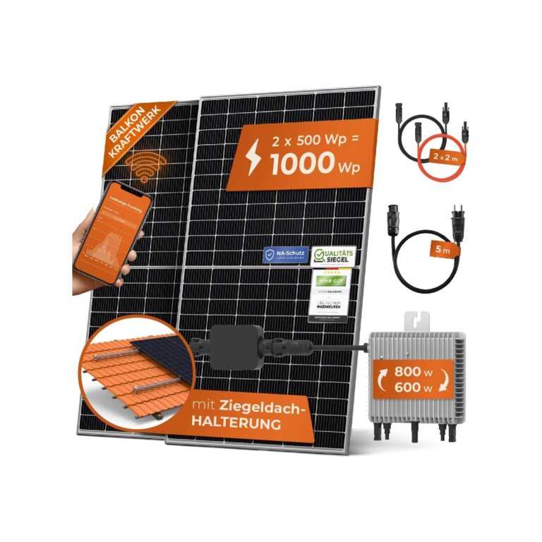 Solarway Balkonkraftwerk 1000W Komplett Steckdose – Ausgang einstellbar 600/800W – 2x500W JaSolar-Module, Wechselrichter mit APP&WiFi, Plug&Play