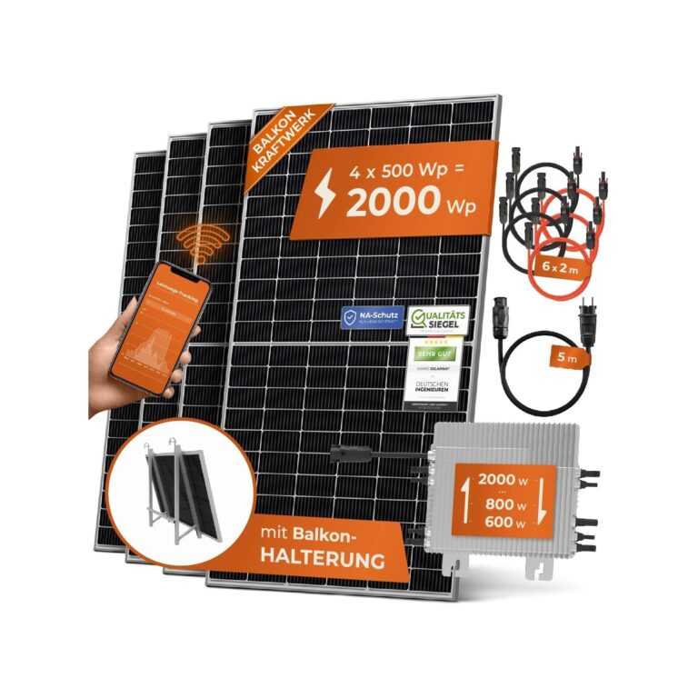 Solarway Balkonkraftwerk 2000W Komplett Steckdose – Ausgang einstellbar 600/800/2000W – 4x500W JaSolar-Module, Wechselrichter mit APP&WiFi, Plug&Play