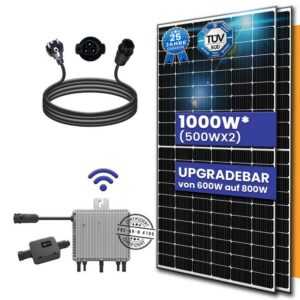 TerraLumen Solaranlage 1000W/800W Balkonkraftwerk Komplettset Photovoltaik Mini-PV Anlage, (DEYE WLAN Wechselrichter 600W Upgradebar auf 800W inkl 10m Kabel mit Plug & Play)