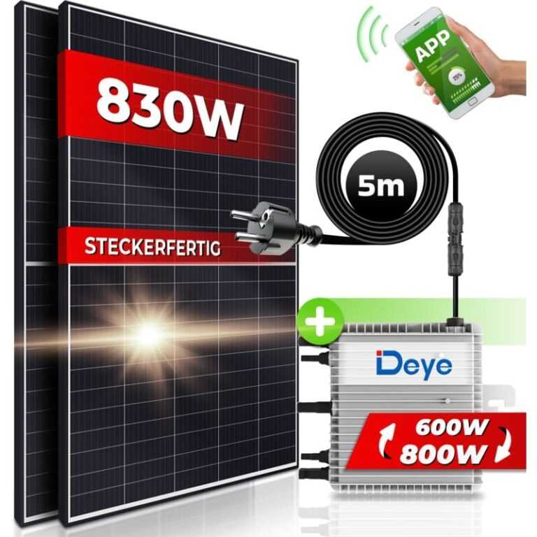 Vendomnia – Balkonkraftwerk Set 830W / 600W – Drosselbar Upgradebar 800W Photovoltaik Balkon Solaranlage Steckerfertig wifi Smarte Mini-PV Anlage