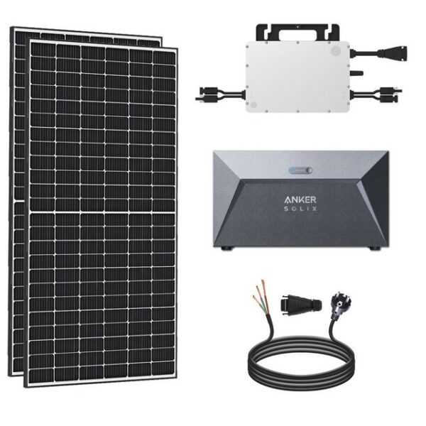 enprovesolar Solaranlage 1000W Balkonkraftwerk Komplettset inkl. 500W Solarmodule, Monokristalline mit Hoymiles HMS-800W-2T Upgradefähiger WIFI Wechselrichter, Anker SOLIX Solarbank E1600 Solarspeicher und 10m Schukostecker