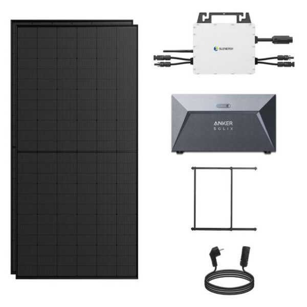 enprovesolar Solaranlage Balkonkraftwerk 850W mit 800W SLENERGY Wechselrichter, (mit Halterung), Anker SOLIX Solarbank E1600 Solarspeicher inkl. 5m Schukostecker