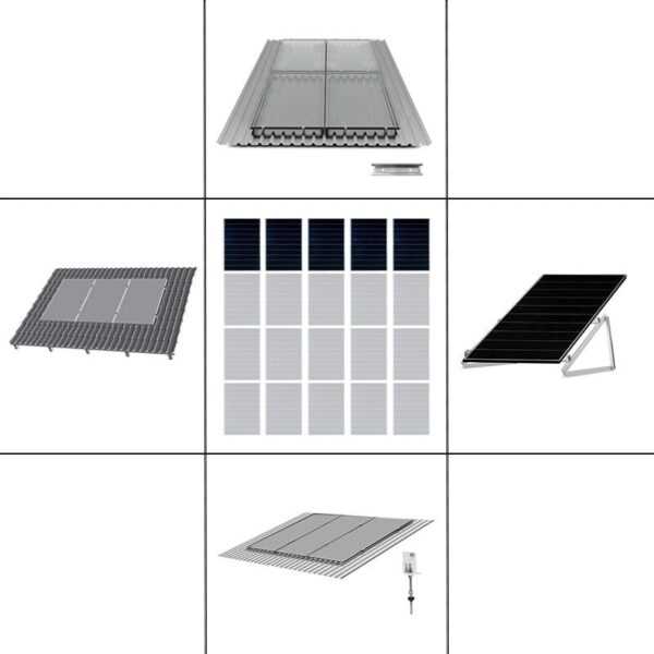 1 reihiges Befestigungssystem für Solarmodule, Montage zur Hochkant Verlegung bei 3 Modulen für Aufständerung