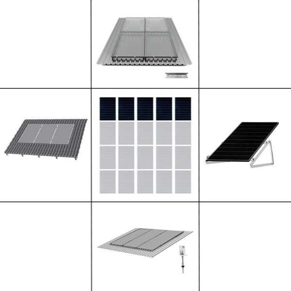 1 reihiges Befestigungssystem für Solarmodule, Montage zur Hochkant Verlegung bei 3 Modulen für Flachdach