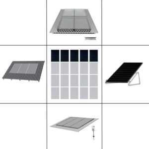 1 reihiges Befestigungssystem für Solarmodule, Montage zur Hochkant Verlegung bei 4 Modulen für Aufständerung