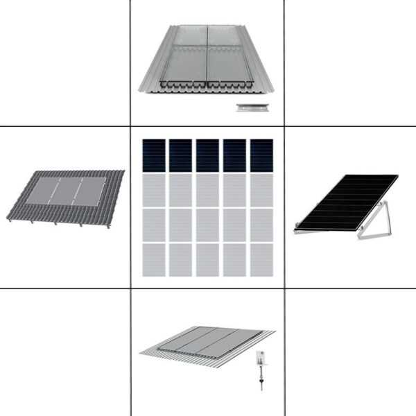 1 reihiges Befestigungssystem für Solarmodule, Montage zur Hochkant Verlegung bei 5 Modulen für Flachdach
