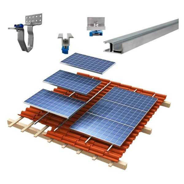 1-reihiges Solar-easy Klicksystem, silber, Quer-Verlegung, Dachpfanne für 3 Module Rahmenhöhe 32mm