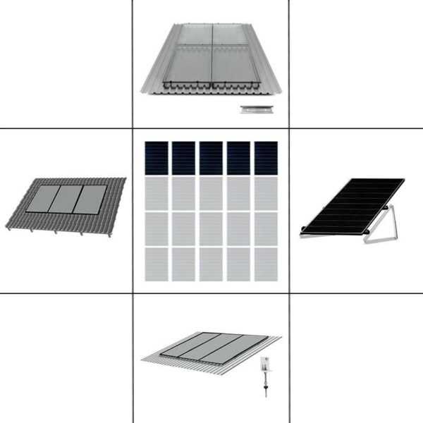 1 reihiges schwarzes Befestigungssystem für Solarmodule zur Hochkant Verlegung für 5 Module für Flachdach